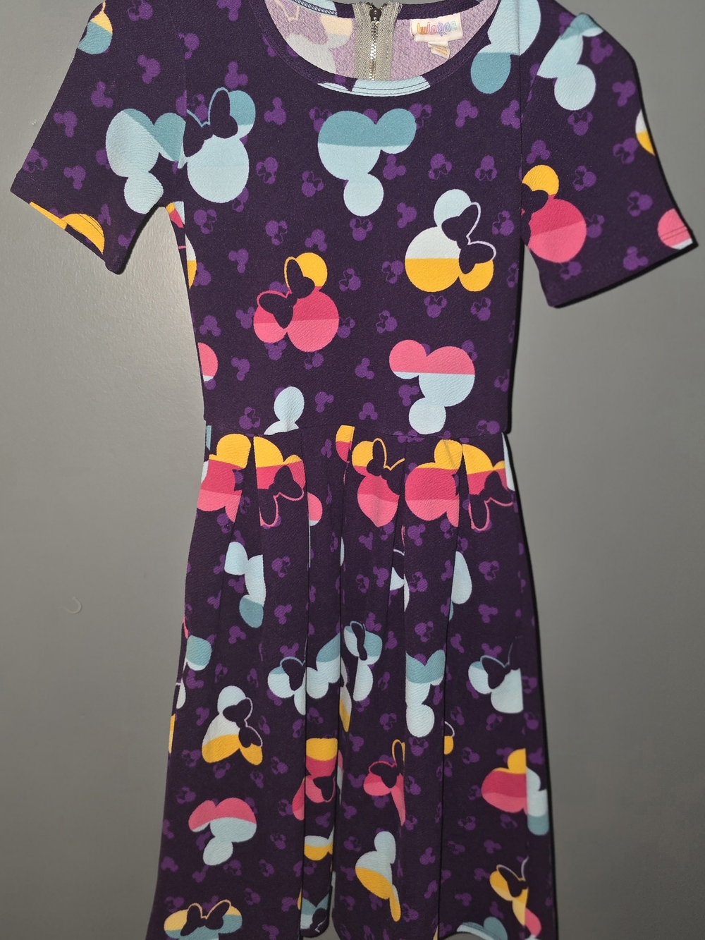 LuLaRoe Purple Dress with Pink, Yellow & Blue Accents